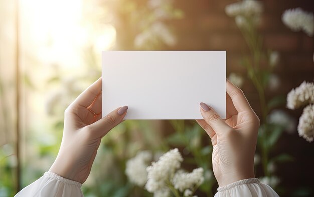 una donna che tiene una carta che dice carta in mano