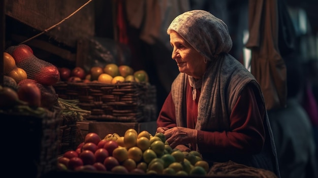 Una donna che vende frutta in un mercato a Istanbul