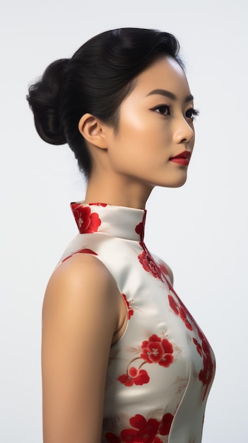 Una donna cinese adornata a Cheongsam