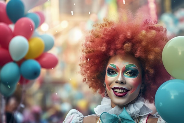 Una donna clown sorridente e allegra