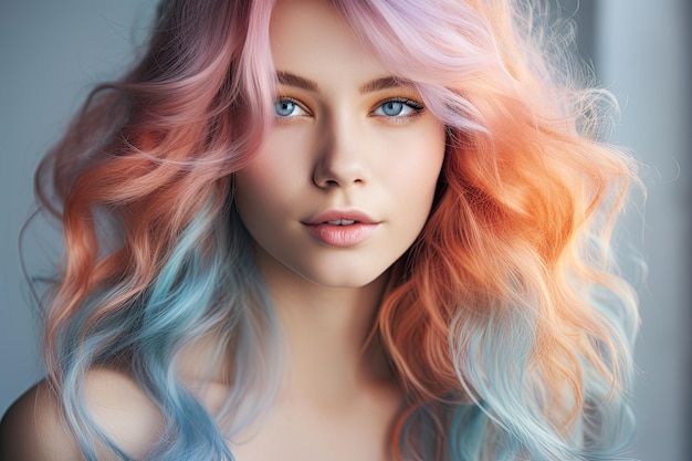 una donna con capelli multicolori