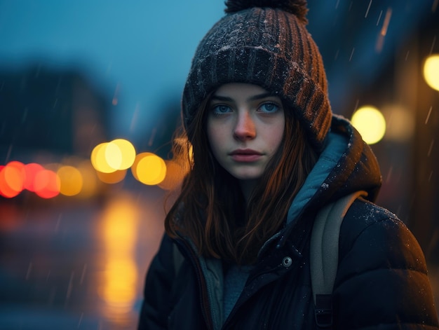 Una donna con cappello e cappotto