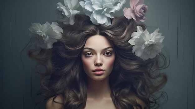Una donna con dei fiori in testa
