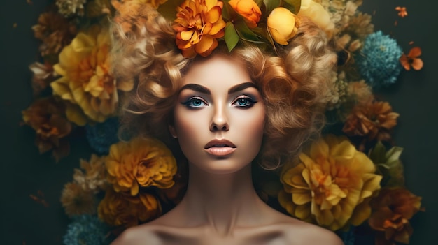 Una donna con dei fiori tra i capelli