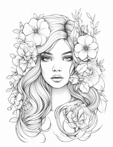 una donna con fiori tra i capelli e una corona di fiori generativ ai