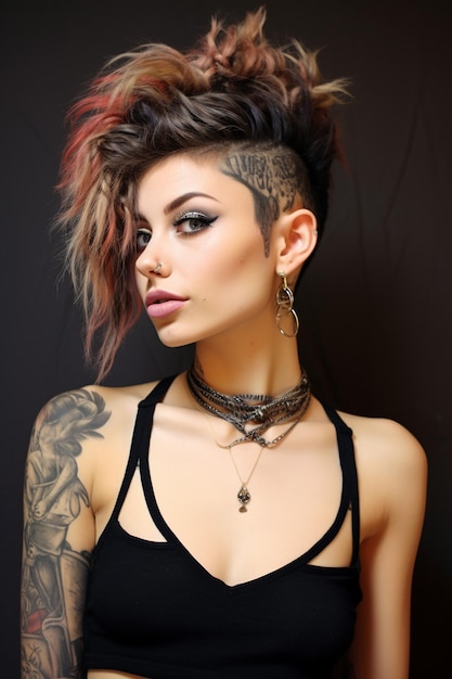 una donna con fossetta punk bellezza capelli modella viso trucco acconciatura trucco glamour stile