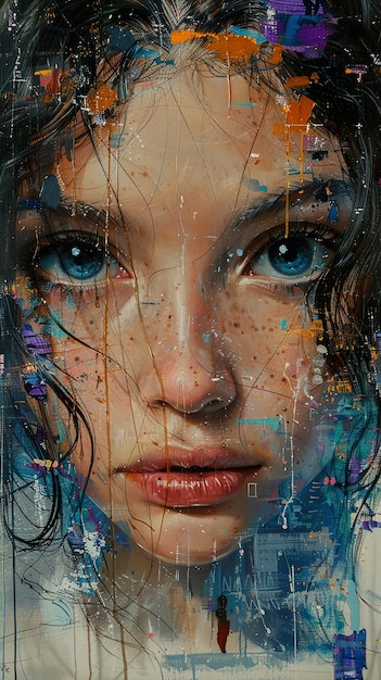 una donna con gli occhi blu e un disegno di una donna con occhi blu