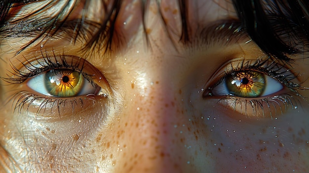 una donna con gli occhi marroni e gli occhi gialli e verdi
