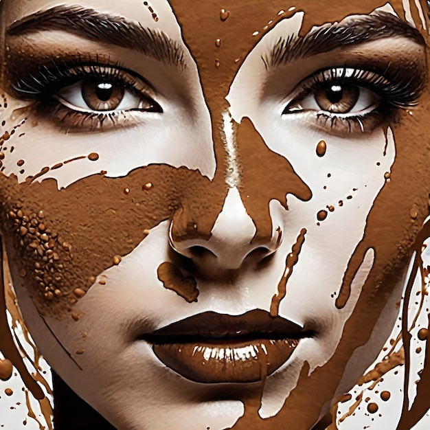una donna con gli occhi marroni e una faccia dipinta di marrone