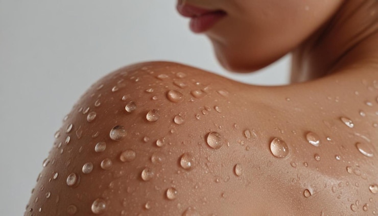 Foto una donna con gocce d'acqua sulla schiena