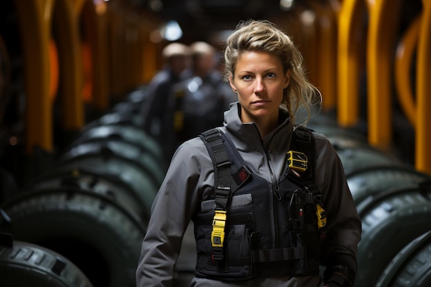 una donna con i capelli biondi e un gilet nero