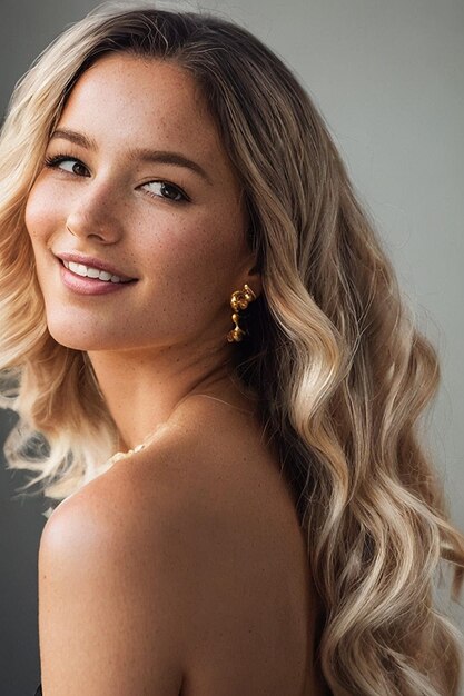 Una donna con i capelli biondi e un vestito bianco