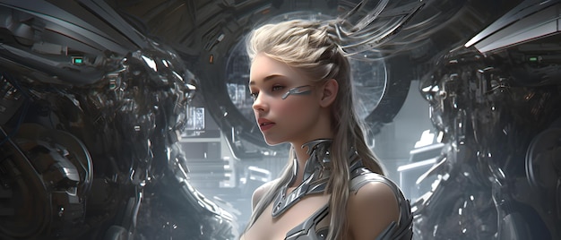 Una donna con i capelli d'argento e un drago d'argento sulla testa