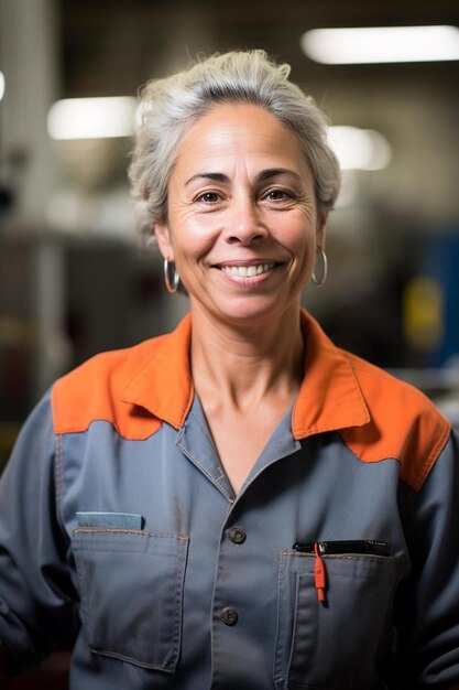 una donna con i capelli grigi e una camicia che dice che sta sorridendo