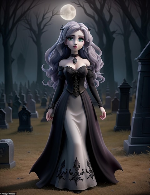 Una donna con i capelli grigi si trova in un cimitero.