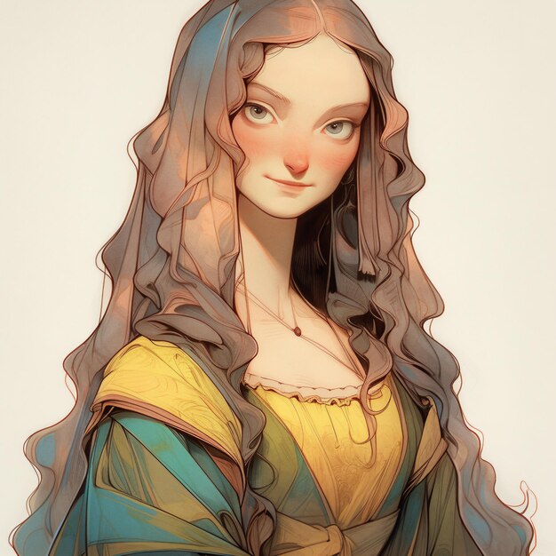 una donna con i capelli lunghi che indossa un vestito giallo