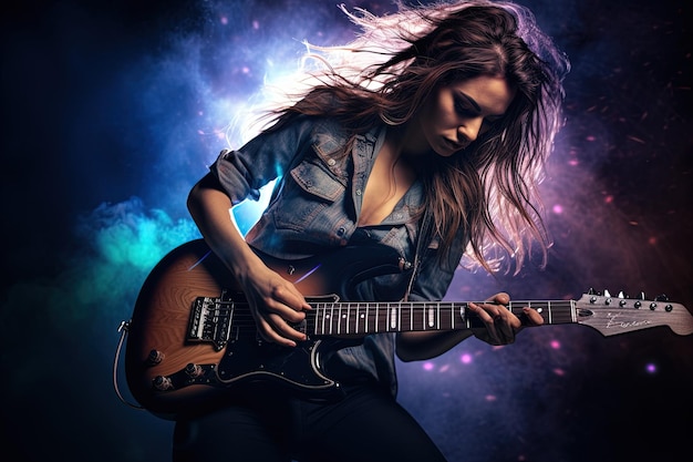 Una donna con i capelli lunghi che suona la chitarra