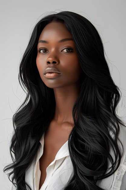 Una donna con i capelli lunghi e neri.