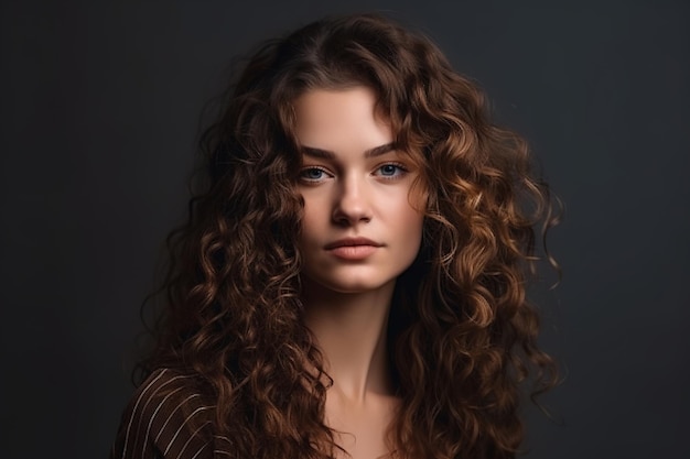 Una donna con i capelli ricci guarda la telecamera