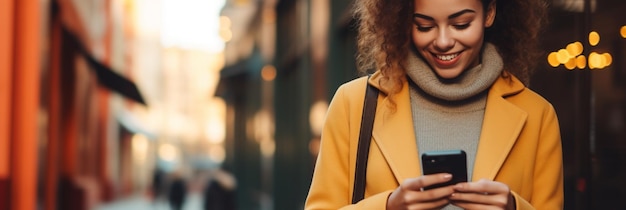 una donna con i capelli ricci sta camminando per la strada.