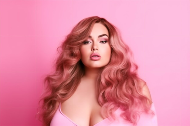 Una donna con i capelli rosa e un top rosa