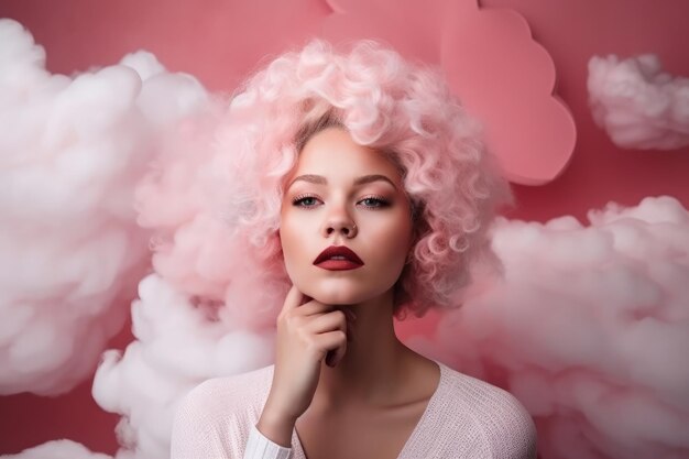 Una donna con i capelli rosa posa per una foto generativa AI