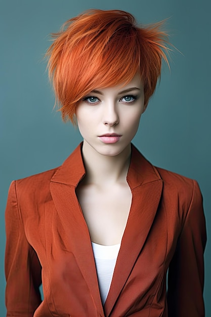 una donna con i capelli rossi corti