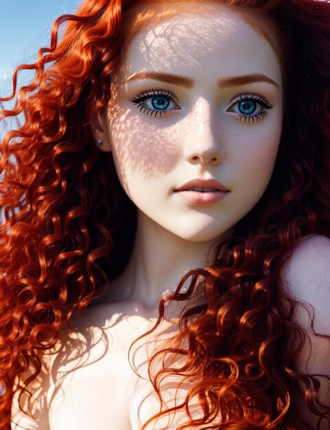 Una donna con i capelli rossi e il sole che le splende sul viso.