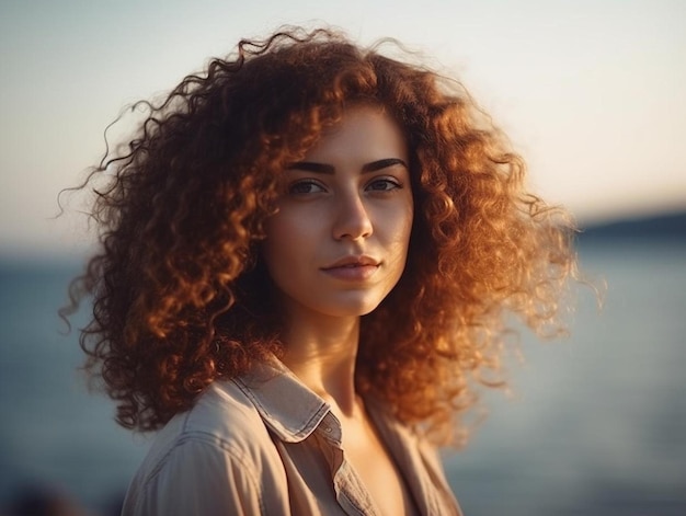 Una donna con i capelli rossi e lunghi capelli ricci