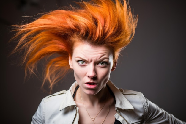 una donna con i capelli rossi e un'espressione arrabbiata