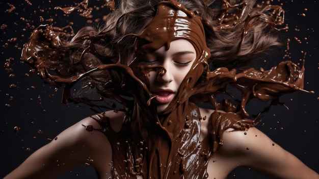 Una donna con il cioccolato sul viso