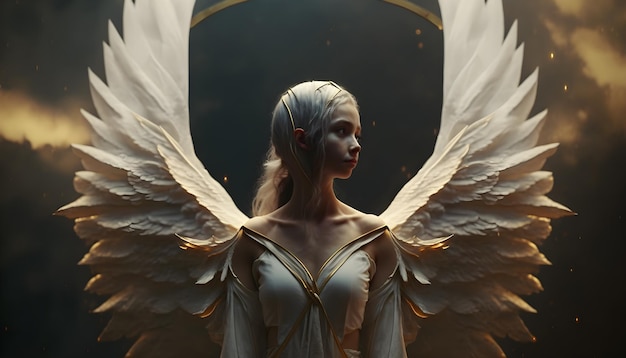 Una donna con il concetto di angelo di ali bianche