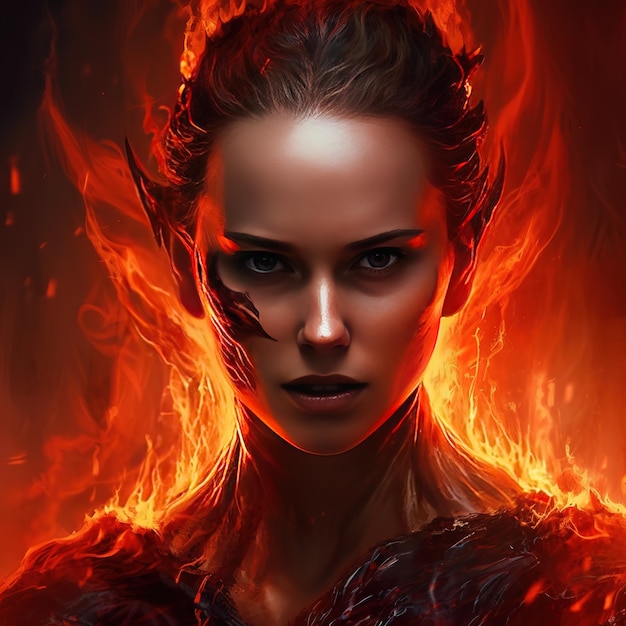 Una donna con il fuoco in faccia