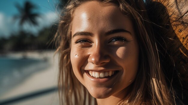 Una donna con il sorriso sul volto