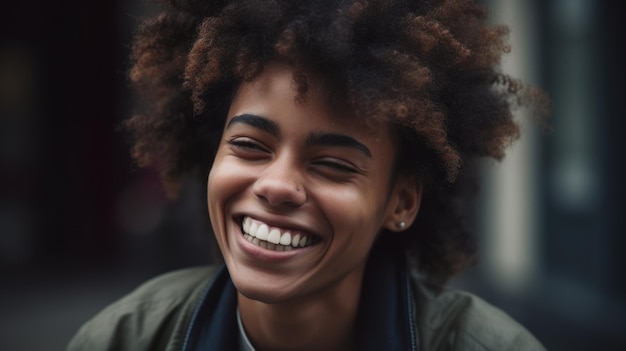 Una donna con il sorriso sul volto