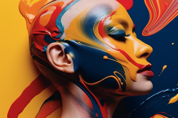una donna con il viso dipinto e sopra una maschera dipinta