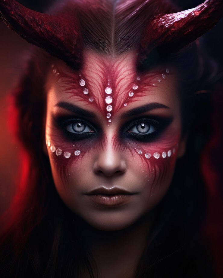 Foto una donna con la faccia dipinta di rosso