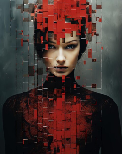 una donna con la testa rossa e uno sfondo rosso che dice la parola su di esso