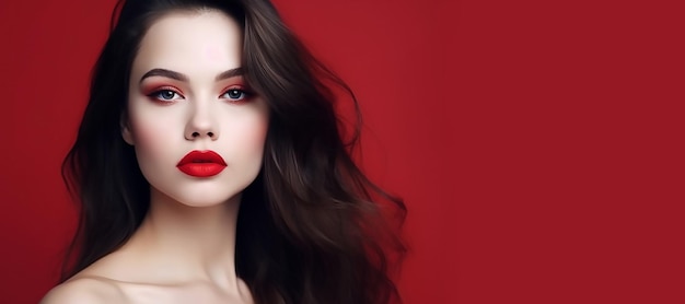 Una donna con labbra rosse e rossetto rosso