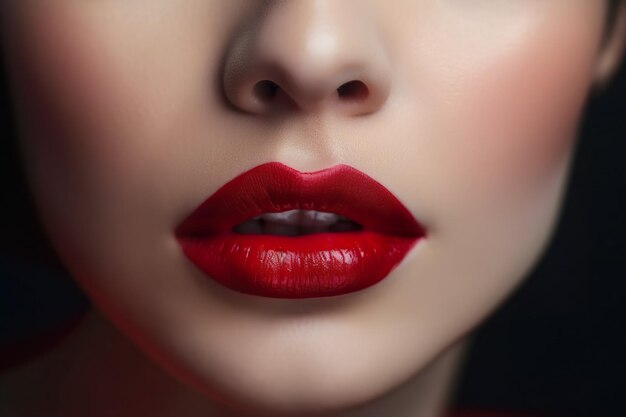 Una donna con rossetto rosso sulle labbra