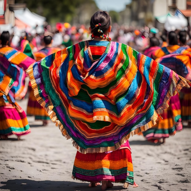 una donna con un abito colorato