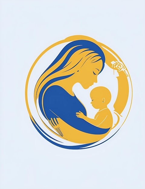 una donna con un bambino in braccio e un cerchio giallo con sopra la parola bambino.