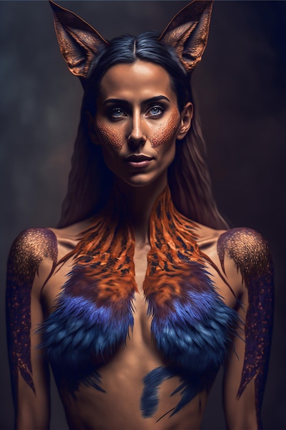 Una donna con un body painting sul corpo