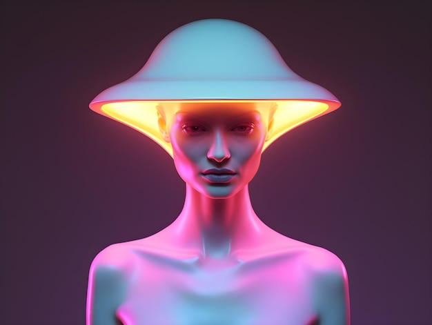 Una donna con un cappello al neon