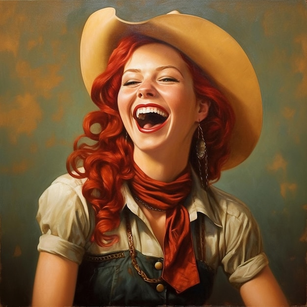 una donna con un cappello da cowboy che dice "sta ridendo".