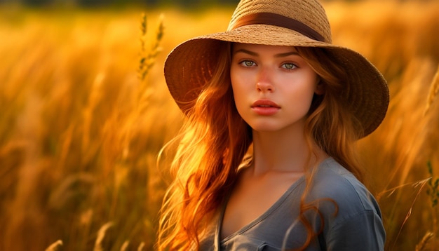 Una donna con un cappello in un campo