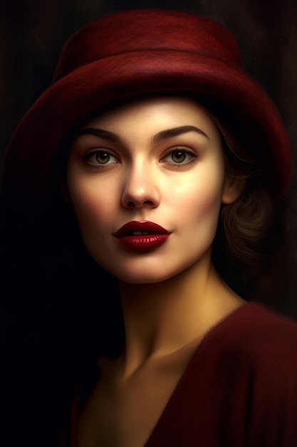 Una donna con un cappello rosso con un cappello rosso