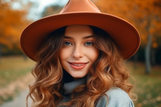 una donna con un cappello sulla testa.