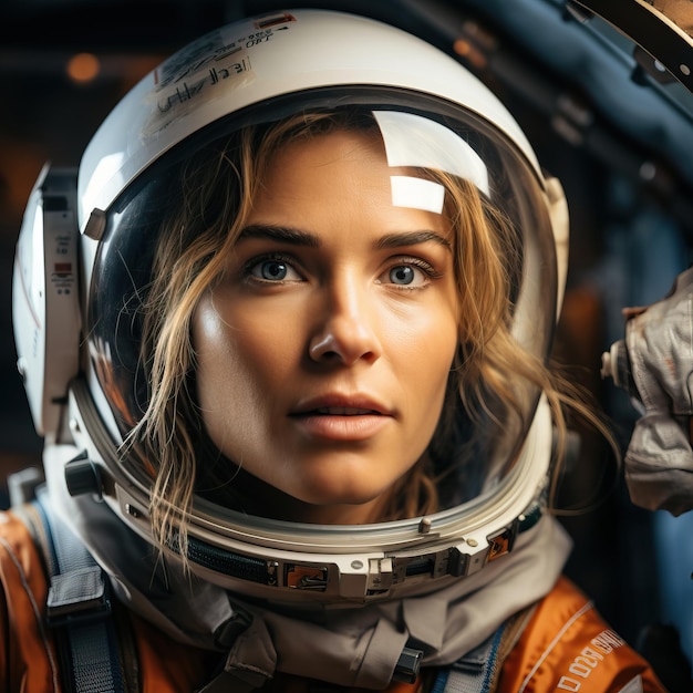 Una donna con un casco da astronauta