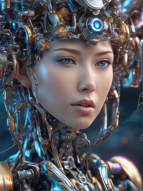 una donna con un casco futuristico e un volto futuristico